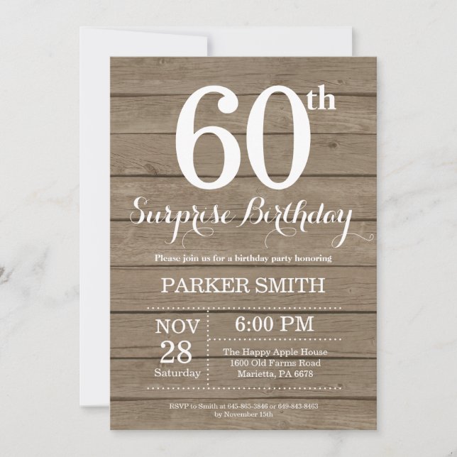 Rustic Surprise 60th Birthday Invitation (Front)