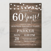Rustic Surprise 60th Birthday Invitation Wood