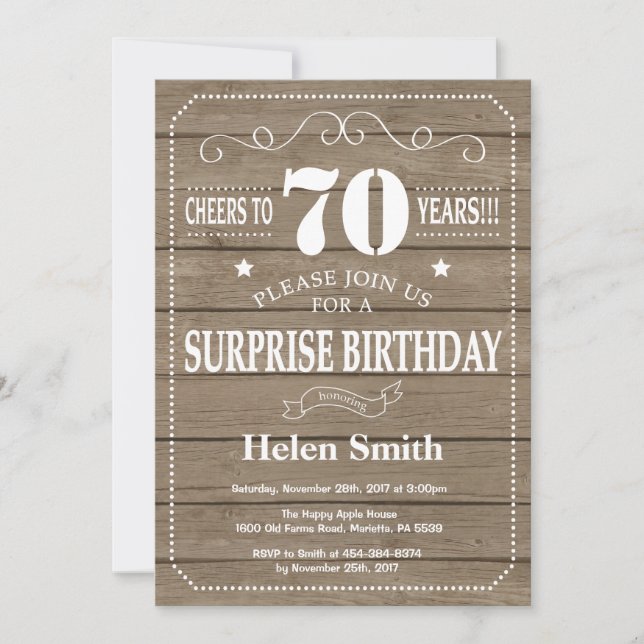 Rustic Surprise 70th Birthday Invitation (Front)