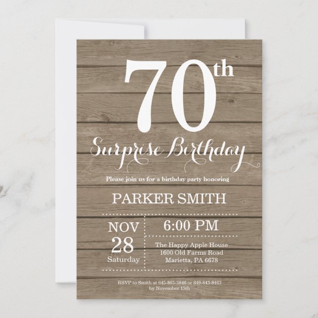 Rustic Surprise 70th Birthday Invitation (Front)