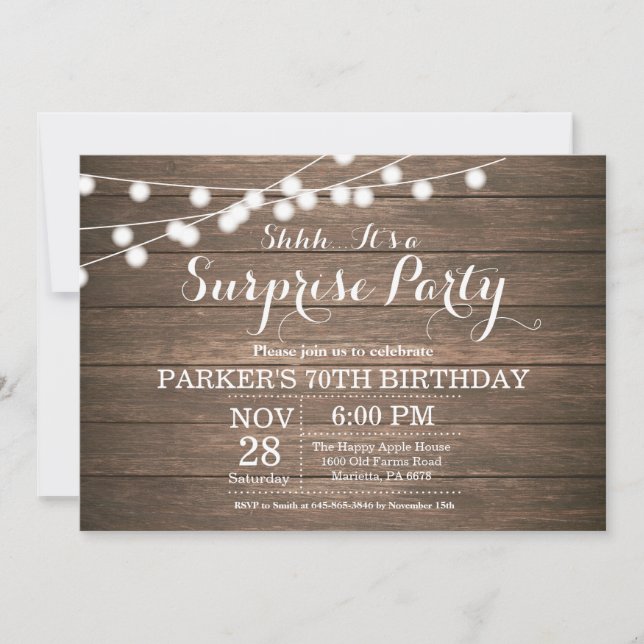 Rustic Surprise 70th Birthday Invitation Wood (Front)