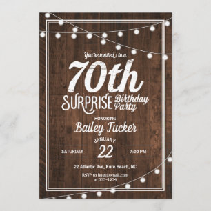 Rustic Surprise 70th Birthday Party Invitation