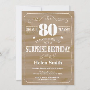 Rustic Surprise 80th Birthday Invitation