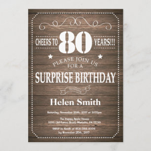 Rustic Surprise 80th Birthday Invitation
