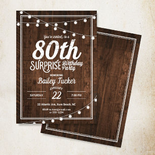 Rustic Surprise 80th Birthday Party Invitation