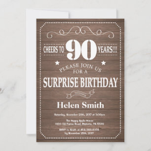 Rustic Surprise 90th Birthday Invitation