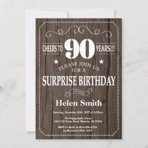 Rustic Surprise 90th Birthday Invitation