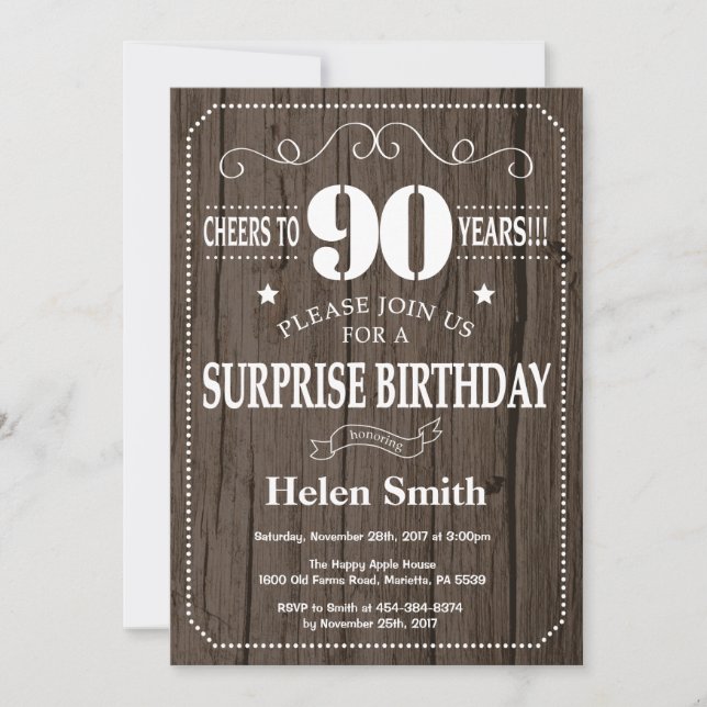 Rustic Surprise 90th Birthday Invitation (Front)