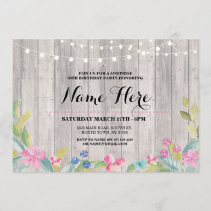 Rustic Surprise Birthday Party Floral Pink Invite
