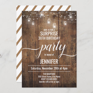 Rustic Surprise Birthday Party Invitation