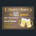 Rustic Surprise Cheers and Beers 40th Birthday Invitation<br><div class="desc">Rustic Surprise Cheers and Beers 40th Birthday Invitation. Adult Birthday. Beer Birthday for men. Chalkboard Black and White Background. For further customisation,  please click the "Customise it" button and use our design tool to modify this template.</div>