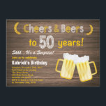 Rustic Surprise Cheers and Beers 50th Birthday Invitation<br><div class="desc">Rustic Surprise Cheers and Beers 50th Birthday Invitation. Adult Birthday. Beer Birthday for men. Chalkboard Black and White Background. For further customisation,  please click the "Customise it" button and use our design tool to modify this template.</div>
