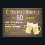 Rustic Surprise Cheers and Beers 60th Birthday Invitation<br><div class="desc">Rustic Surprise Cheers and Beers 60th Birthday Invitation. Adult Birthday. Beer Birthday for men. Chalkboard Black and White Background. For further customisation,  please click the "Customise it" button and use our design tool to modify this template.</div>