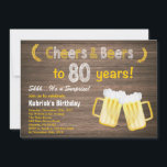 Rustic Surprise Cheers and Beers 80th Birthday Invitation<br><div class="desc">Rustic Surprise Cheers and Beers 80th Birthday Invitation. Adult Birthday. Beer Birthday for men. Chalkboard Black and White Background. For further customisation,  please click the "Customise it" button and use our design tool to modify this template.</div>
