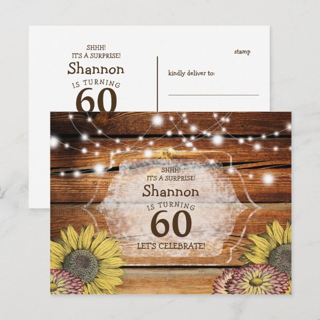 Rustic Surprise Floral 60th Birthday Postcard (Front/Back)