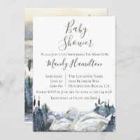 Rustic Swan Lake Baby Shower Invitation