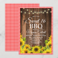 Rustic Sweet 16 BBQ Sunflower Invitation