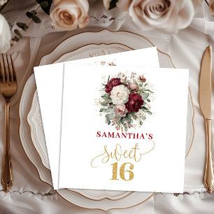 Rustic Sweet 16 Blush Burgundy Eucalyptus Napkins
