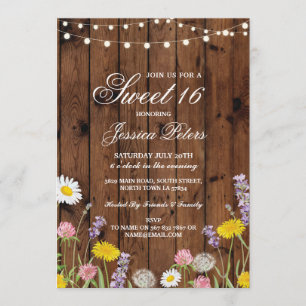 Rustic Sweet 16 Party Floral Wild Flowers Invite