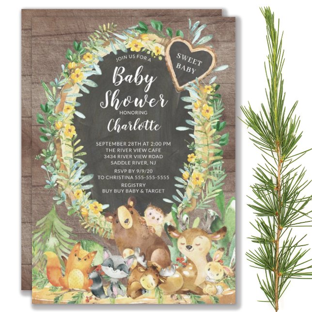 Rustic Sweet Baby Woodland Animals Baby Shower Invitation (Creator Uploaded)