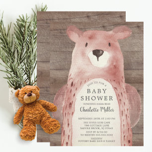Rustic Sweet Bear Gender Neutral Baby Shower Invitation