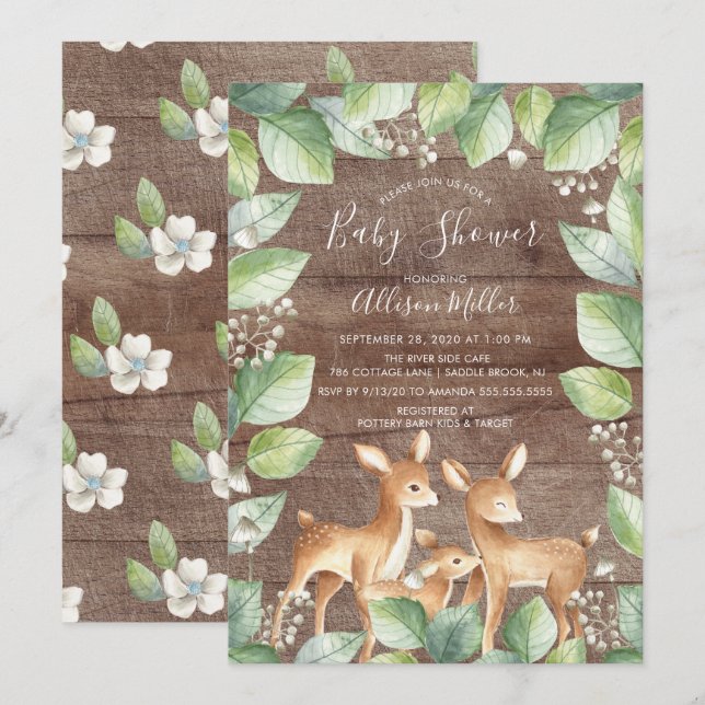 Rustic Sweet Deer Couple Baby Shower Invitation (Front/Back)