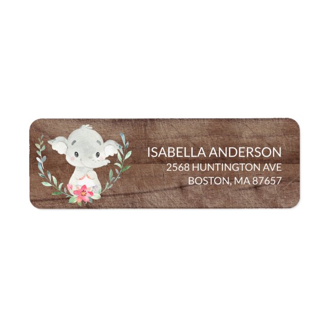 Rustic Sweet Elephant Baby Shower Address Label (Front)