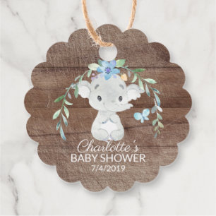 Rustic Sweet Elephant Baby Shower Favour Gift Tag