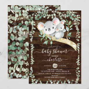 Rustic Sweet Koala Bear Baby Shower Invitation