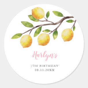 Rustic Sweet Lemon Girl Birthday Party  Classic Round Sticker