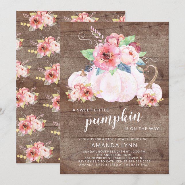 Rustic Sweet Little Pumpkin Girls Baby Shower Invitation (Front/Back)