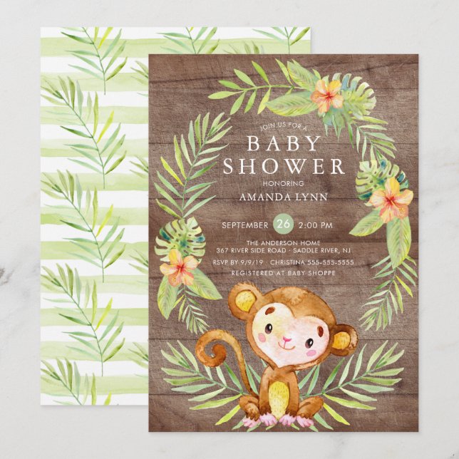 Rustic Sweet Monkey Boy Baby Shower Invitation (Front/Back)
