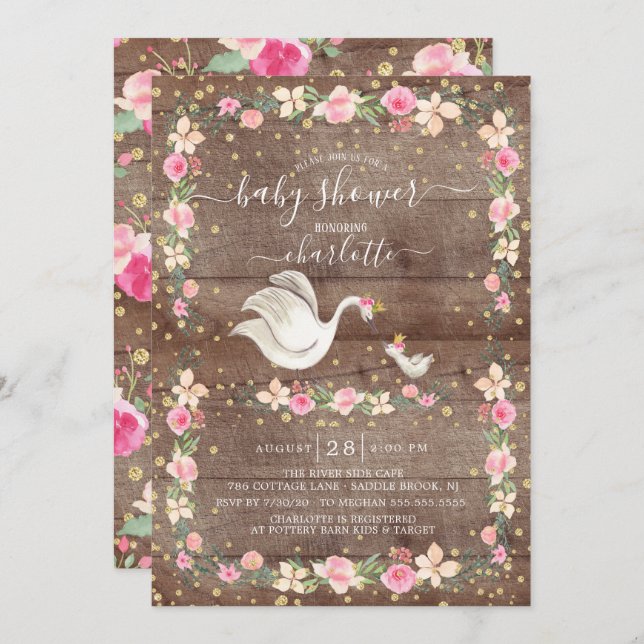 Rustic Sweet Mum & Baby Swan Baby Shower Invitation (Front/Back)