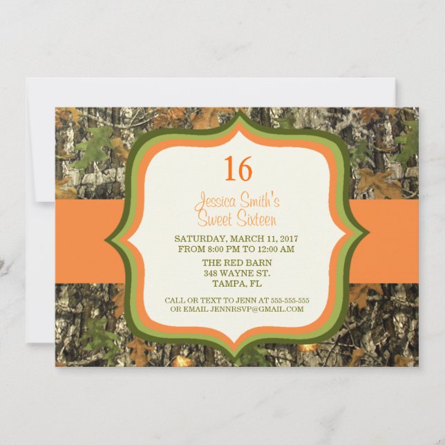 Rustic Sweet Sixteen Camo Birthday Invitation (Front)