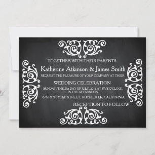 Rustic Swirl Floral Chalkboard Wedding Invitation