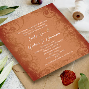 Rustic Swirl Terracotta Coral  Wedding Invitation 