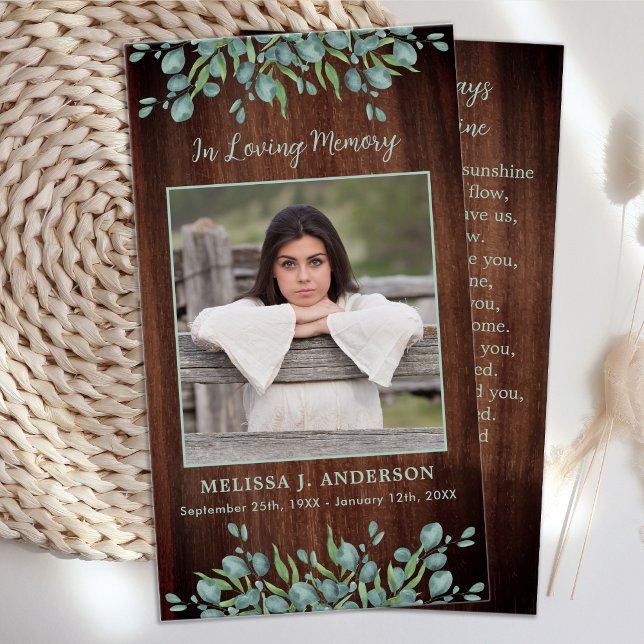 Rustic Sympathy Eucalyptus Memorial Prayer Card (Creator Uploaded)