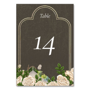 Rustic Table Number card roses and lichens wedding