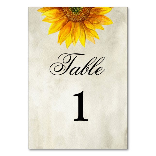 Rustic table number. Sunflower wedding. Yellow Number (Front)