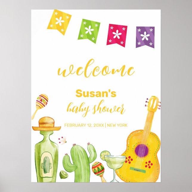 Rustic Taco 'Bout Cactus Lime Baby Shower Welcome Poster (Front)