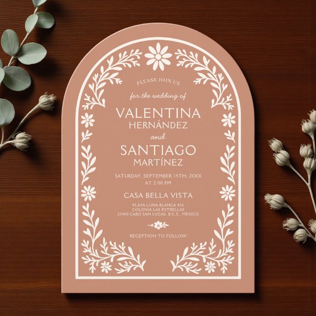 Rustic Talavera Terracotta Mexican Floral Wedding Invitation (Creator Uploaded)