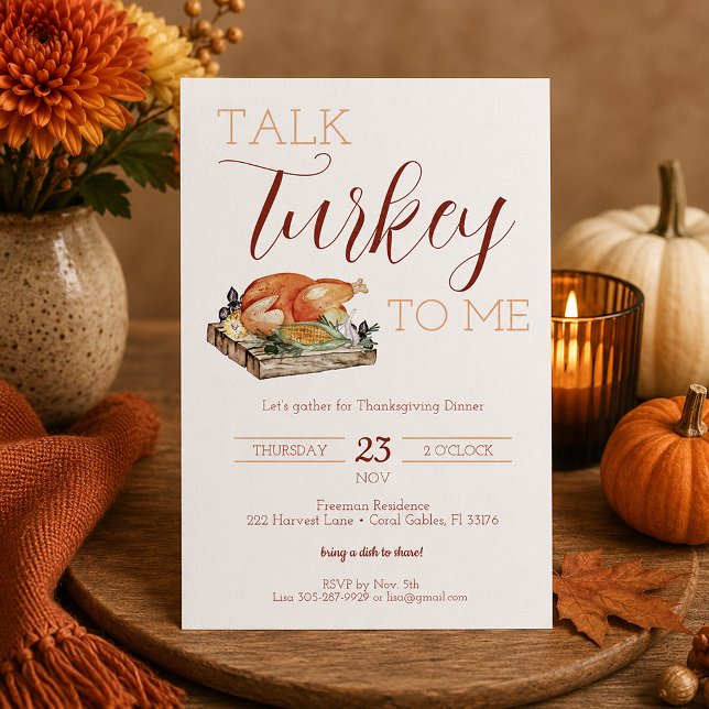 Rustic Talk Turkey Thanksgiving Dinner Invite (Talk Turkey To Me Invite)