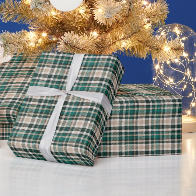 Rustic Tan and Green Plaid Wrapping Paper (Holidays)
