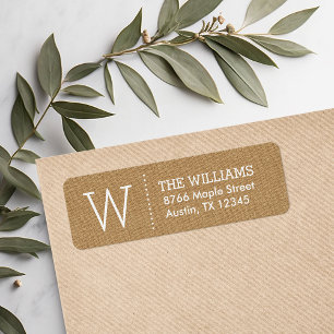 Rustic Tan Burlap Custom Monogram Return Address