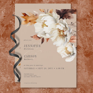 Rustic Tan Cream & Brown Fall Floral & Leaves Invitation