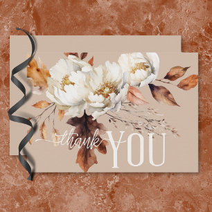 Rustic Tan Cream & Brown Fall Floral Wedding Thank You Card
