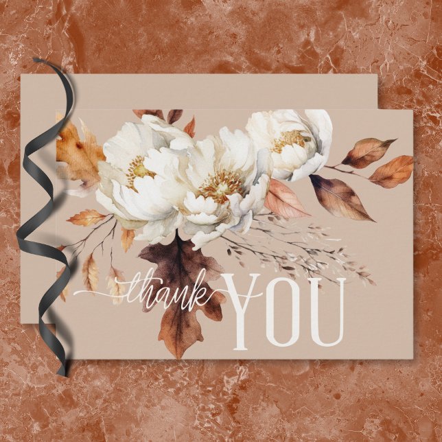 Rustic Tan Cream & Brown Fall Floral Wedding Thank You Card (Rustic Tan Cream & Brown Fall Floral Wedding Thank You Card)