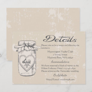Rustic Tan Details Wedding Mason Jar Hearts Invitation