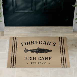 Rustic Tan Personalised Fishing Cabin Doormat