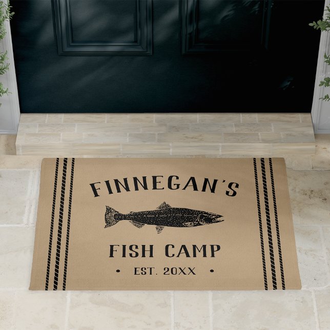 Rustic Tan Personalised Fishing Cabin Doormat (Creator Uploaded)
